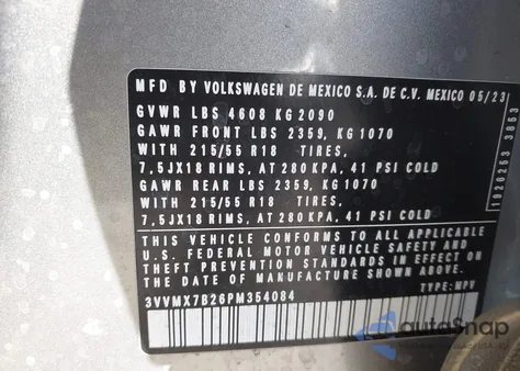 2023 Volkswagen Taos 1.5T S from USA, damaged, VIN 3VVMX7B26PM354084
